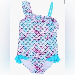 LIZENS Ruffle One Shoulder Adjustable Mermaid Girls' One-Piece Swimwear 3-4T